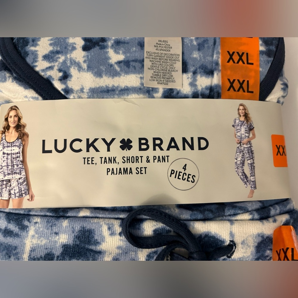 SOLD-Lucky Brand 4 Piece Pajama Set Blue Tie Dye Size XXL NWT - Picture 8 of 9